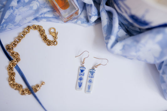 Delft Floral Bar Earrings