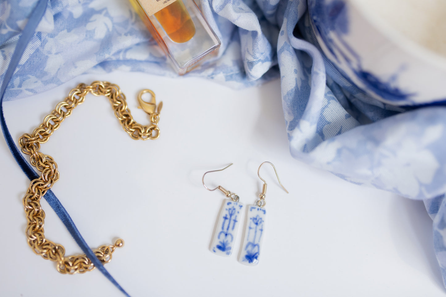 Delft Floral Bar Earrings